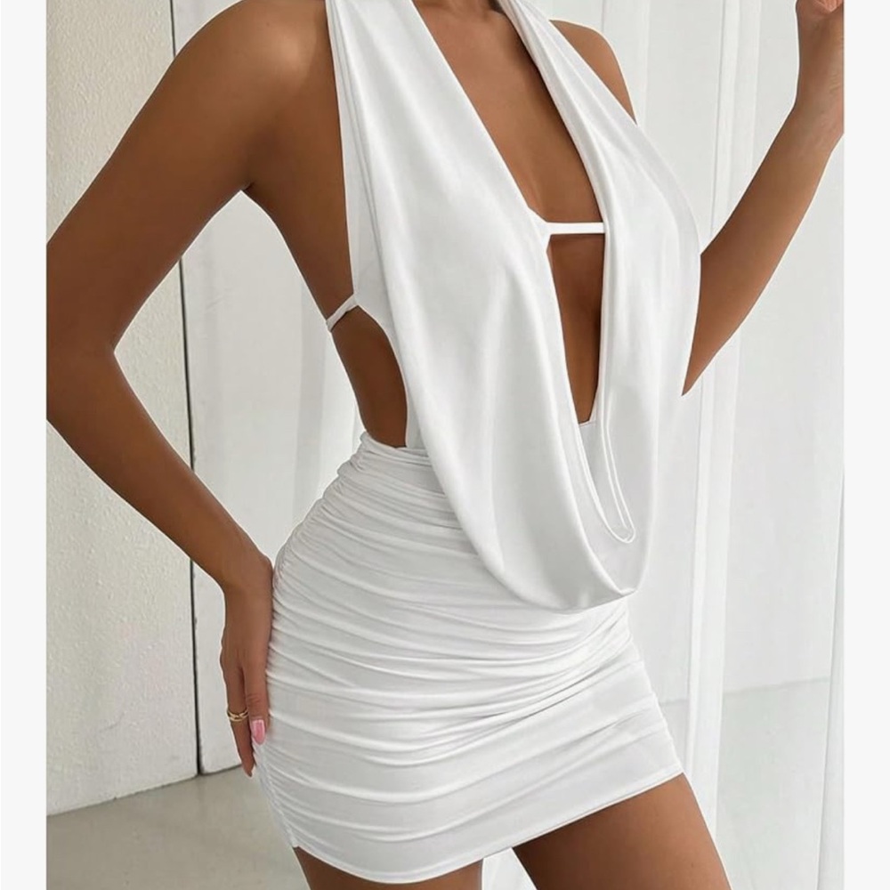 Elegant White Halter Dress